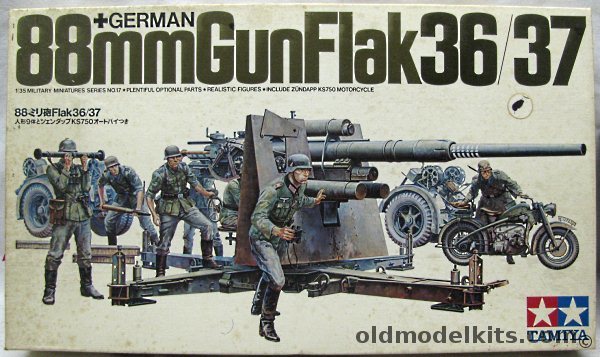 Tamiya 1/35 German 88mm Gun Flak 36/37 - with Zundapp KS750 Motorcycle and Gun Crew, MM117-1000 plastic model kit